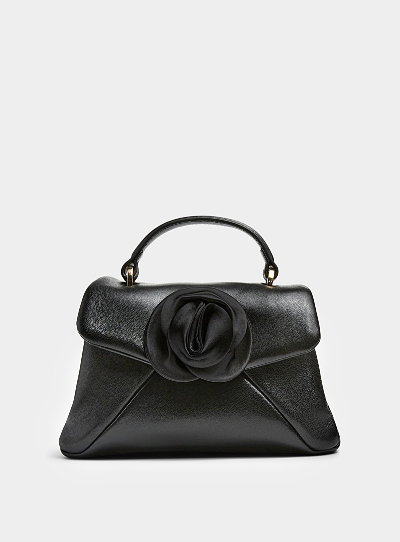 Ted Baker Black Poppy Rose oversized-rose leather evening bag for women