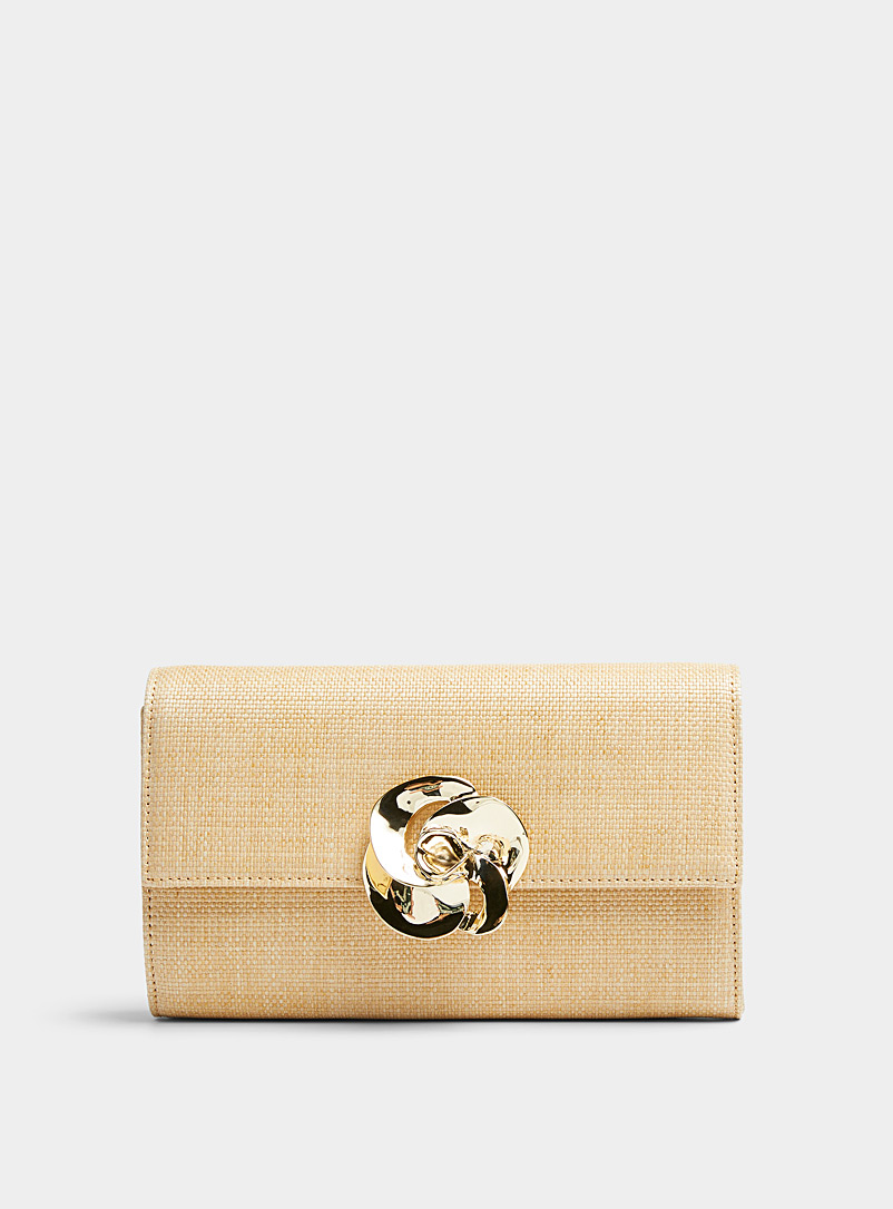 Ted Baker Ivory/Cream Beige Kirarose gold flower woven clutch for women