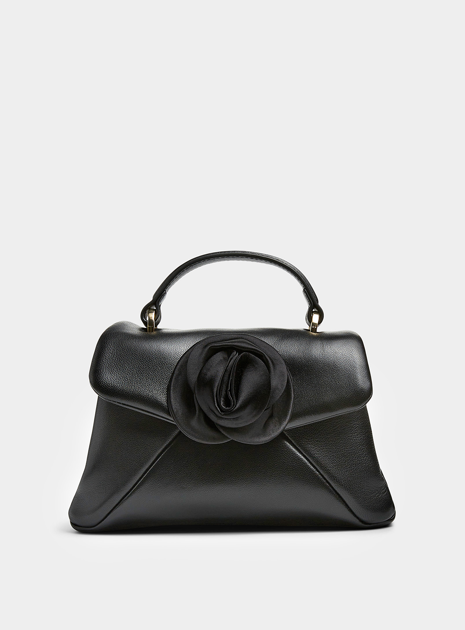 Ted Baker Oversized-rose Leather Ladylike Bag In Black