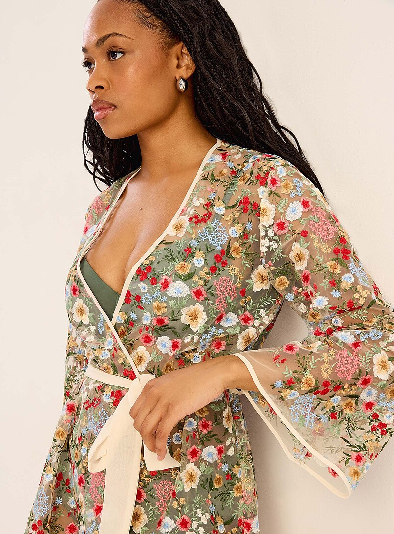 Embroidered flowers sheer robe | Rya Collection | Shop Women's