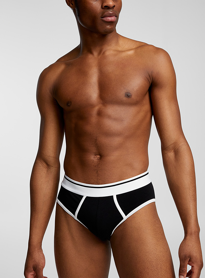Le 31 Black Contrast seam thick-waist brief for men