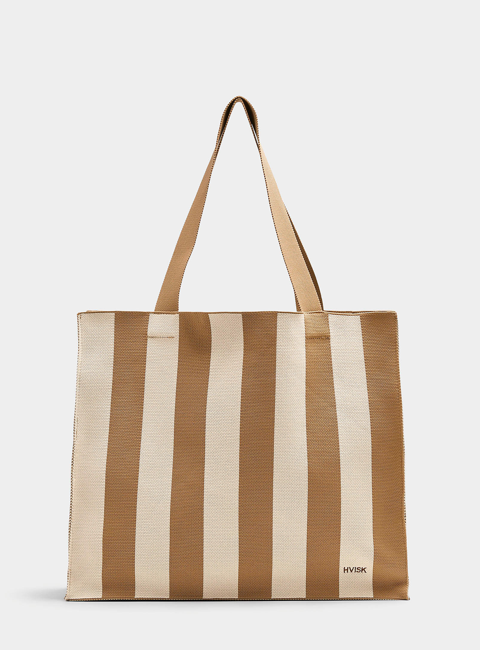 Hvisk Cruise Two-tone Stripe Knit Tote In Brown
