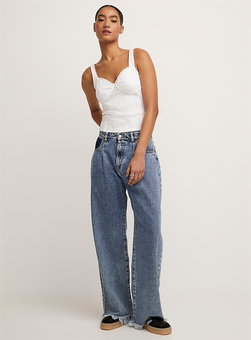Icon Denim LA Blue Hailey frayed-hem wide-leg jean for women