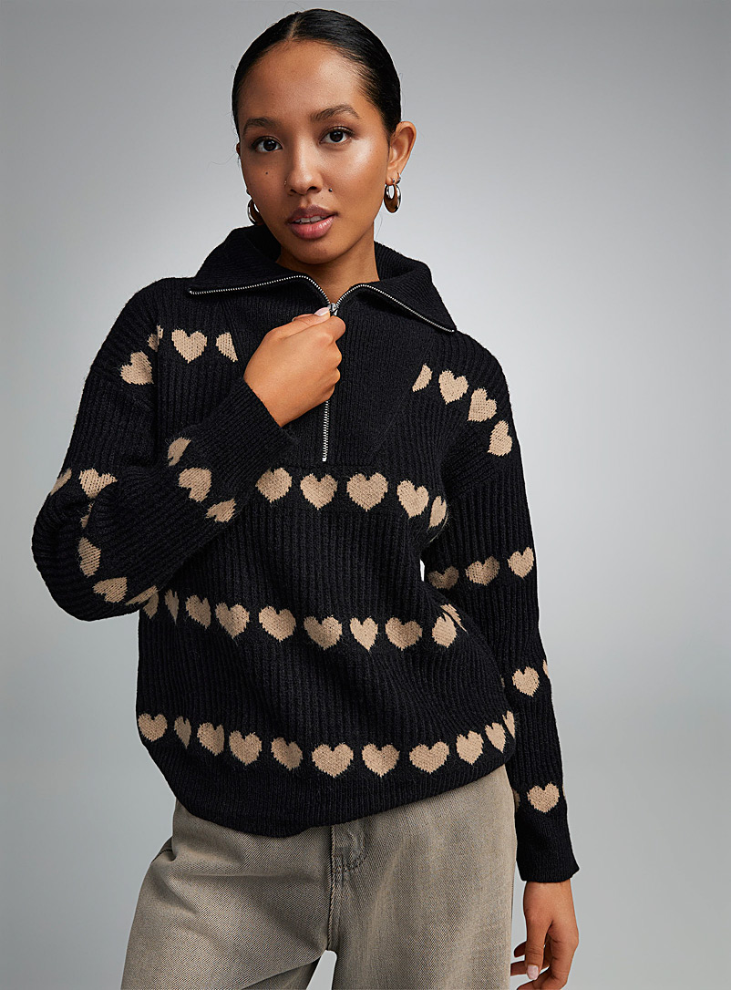 Repeated hearts zippered mock-neck sweater | Twik | Stripes & Patterns ...