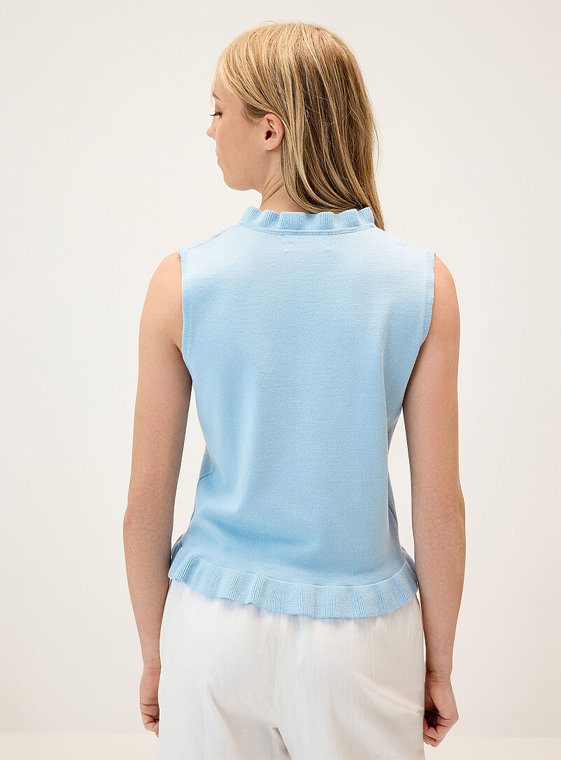 Twik Baby Blue Ruffled trim vest for women