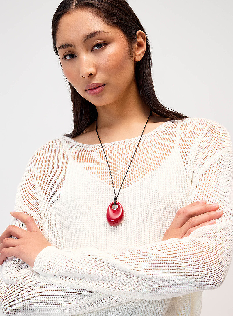 Twik: Le chandail effet superpos&eacute; tricot ajour&eacute; Blanc cass&eacute; pour femme