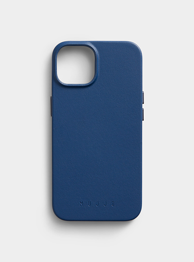 MUJJO: L'étui rigide pour iPhone 13/14/15 en cuir Bleu pour femme