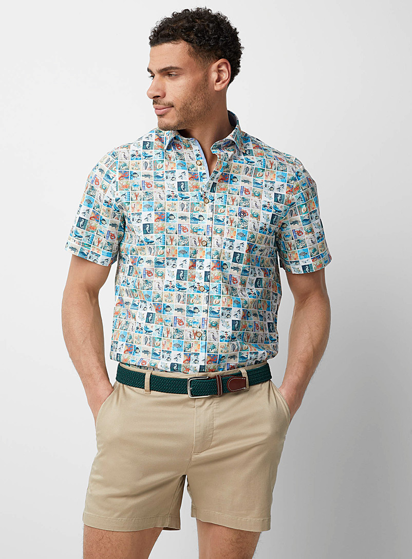Le 31 Patterned blue Nautical fauna shirt for men