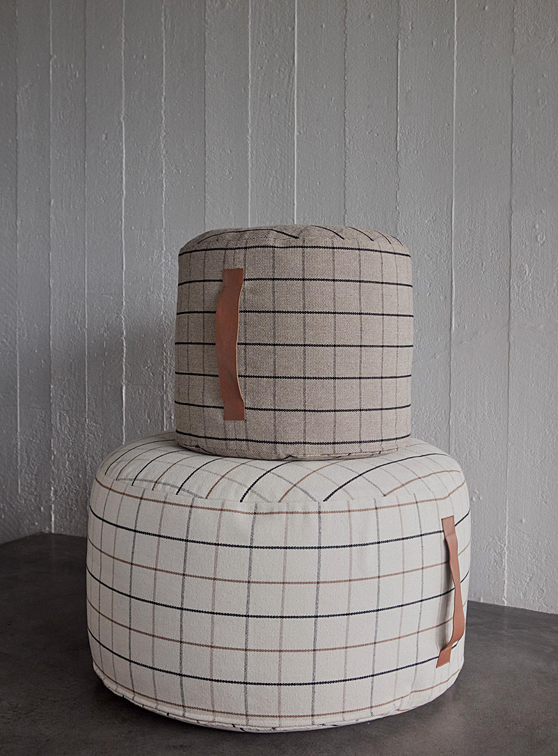 OYOY Living design Ivory/Cream Beige Nuanced checkers round pouf See available sizes