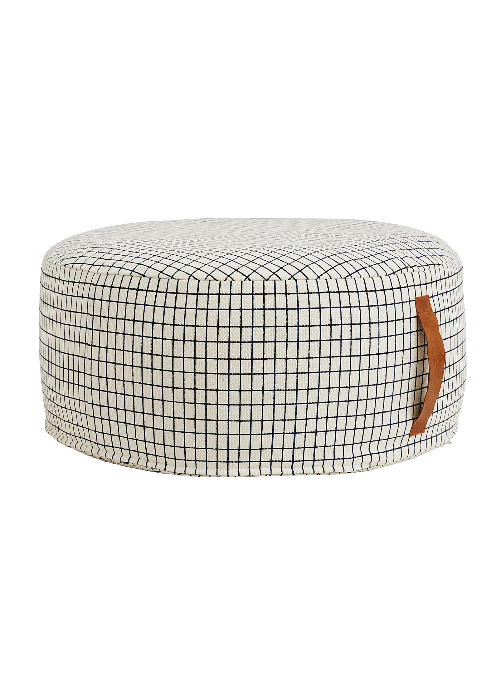 Oyoy Living Design Windowpane Pattern Round Pouf In Black And White