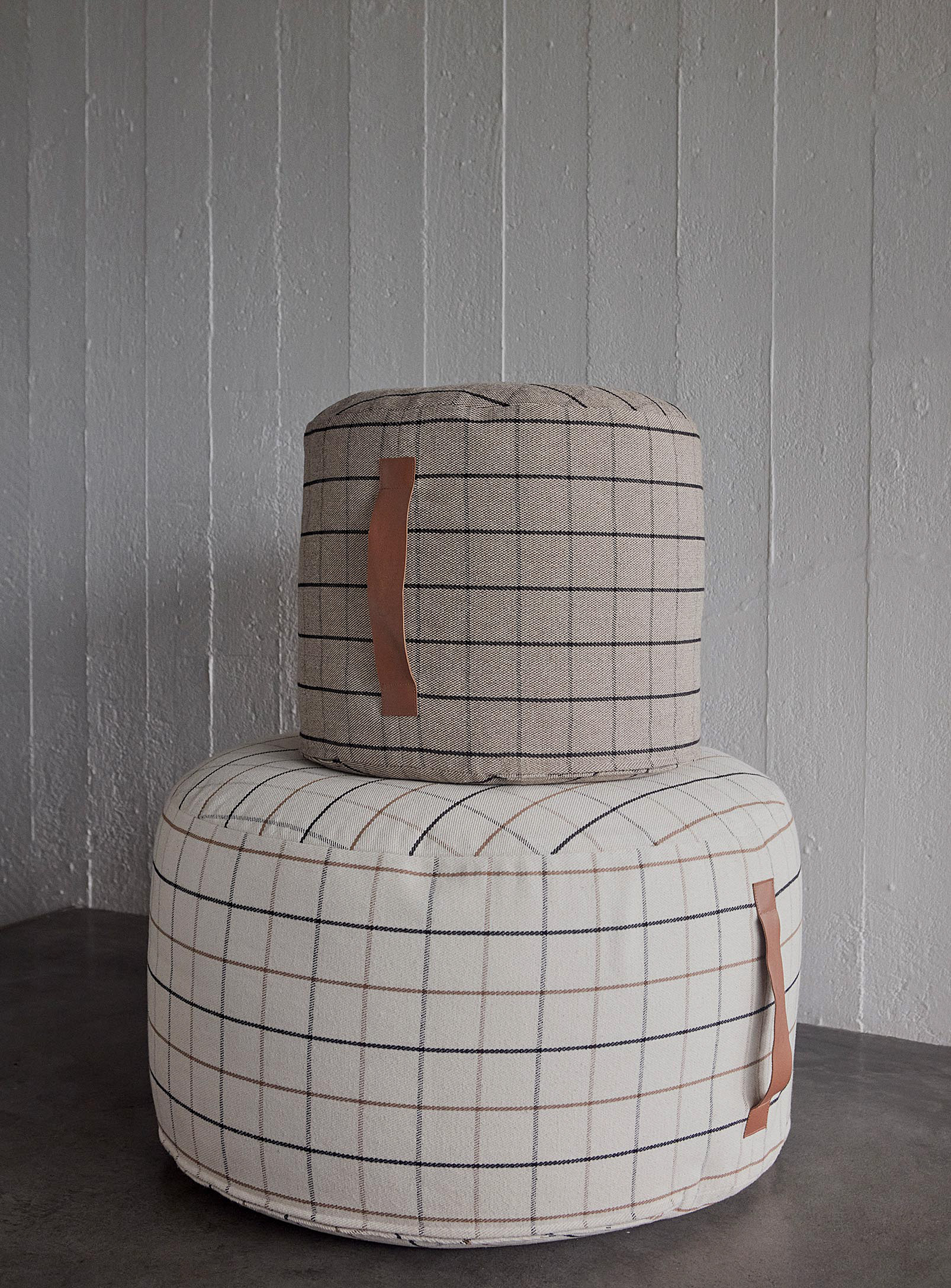 Oyoy Living Design Nuanced Checkers Round Pouf See Available Sizes In Cream Beige