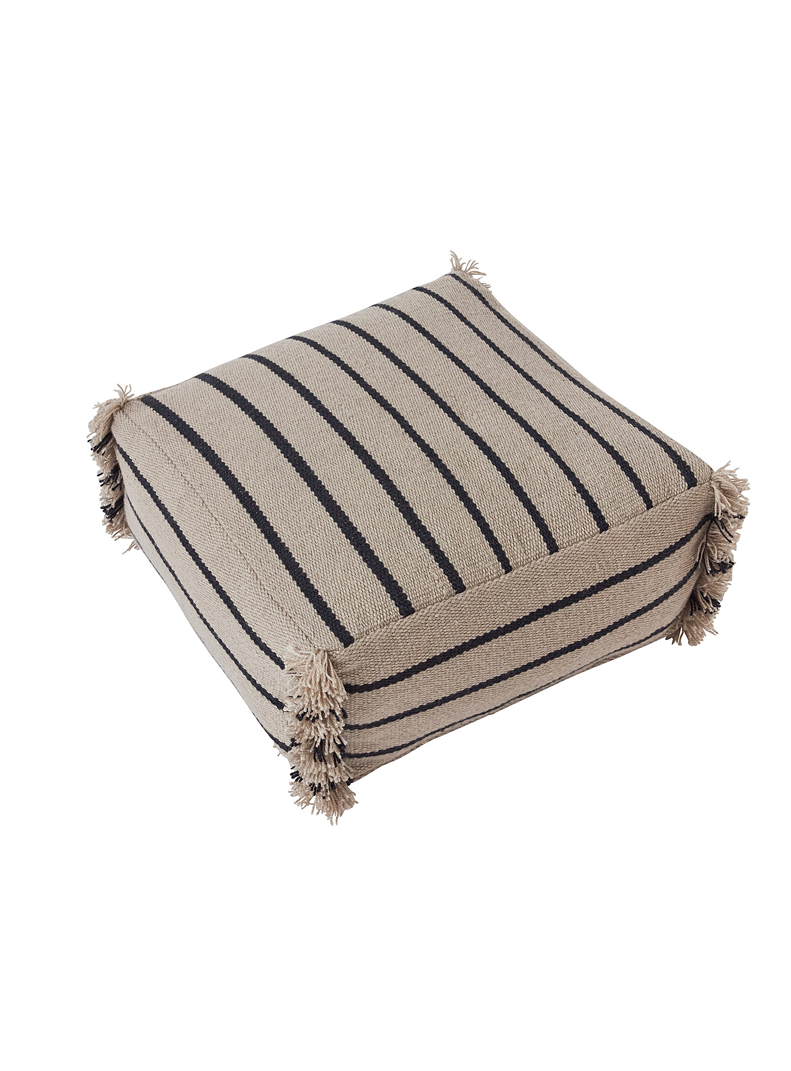 Oyoy Living Design Contrasting Stripes Square Pouf In Black And White