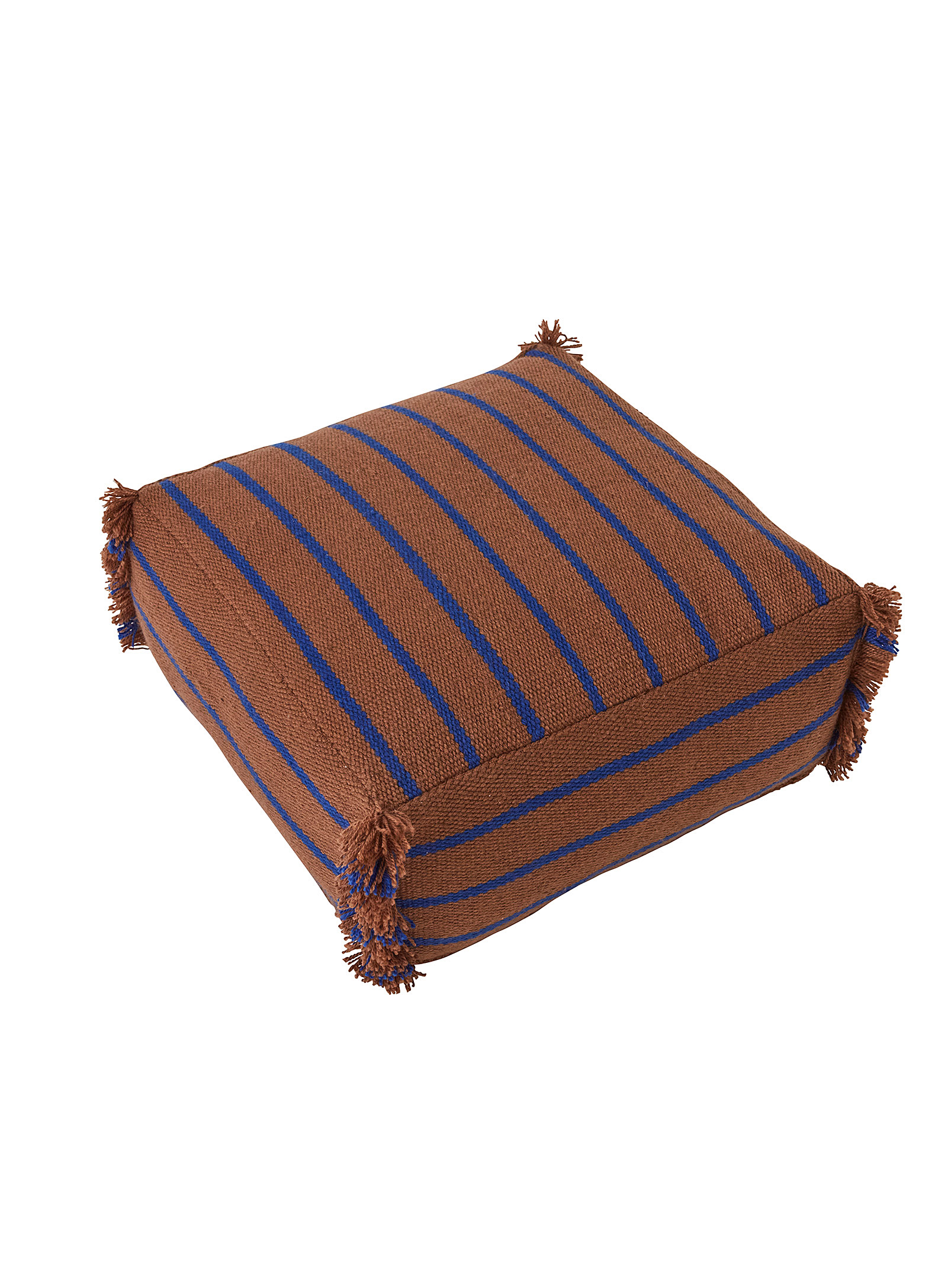Oyoy Living Design Contrasting Stripes Square Pouf In Medium Brown