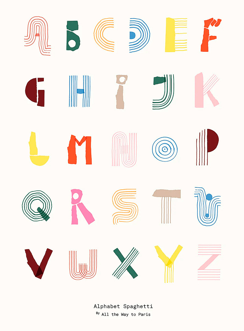 Alphabet Spaghetti - colourful art print product image 2
