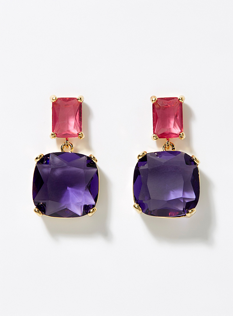 Simons Blue Large faceted crystal earrings for women