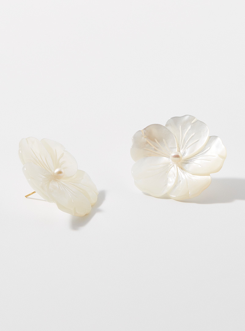 Grandes Boucles D'oreilles Fantaisie - Motif Fleur Et Coquillages, état Comme Neuf