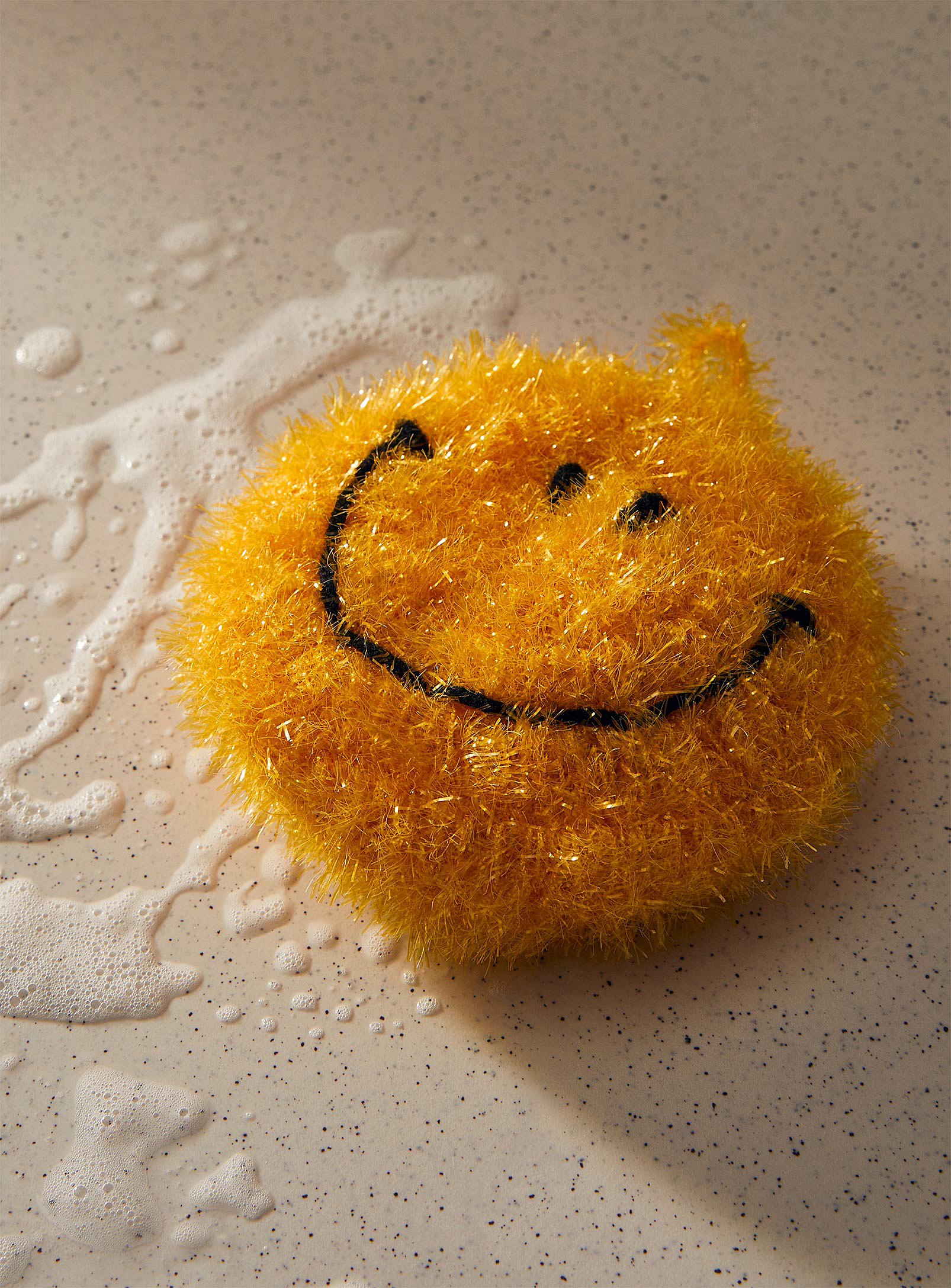 Simons Maison Smiley Face Scrubbing Sponge In Golden Yellow