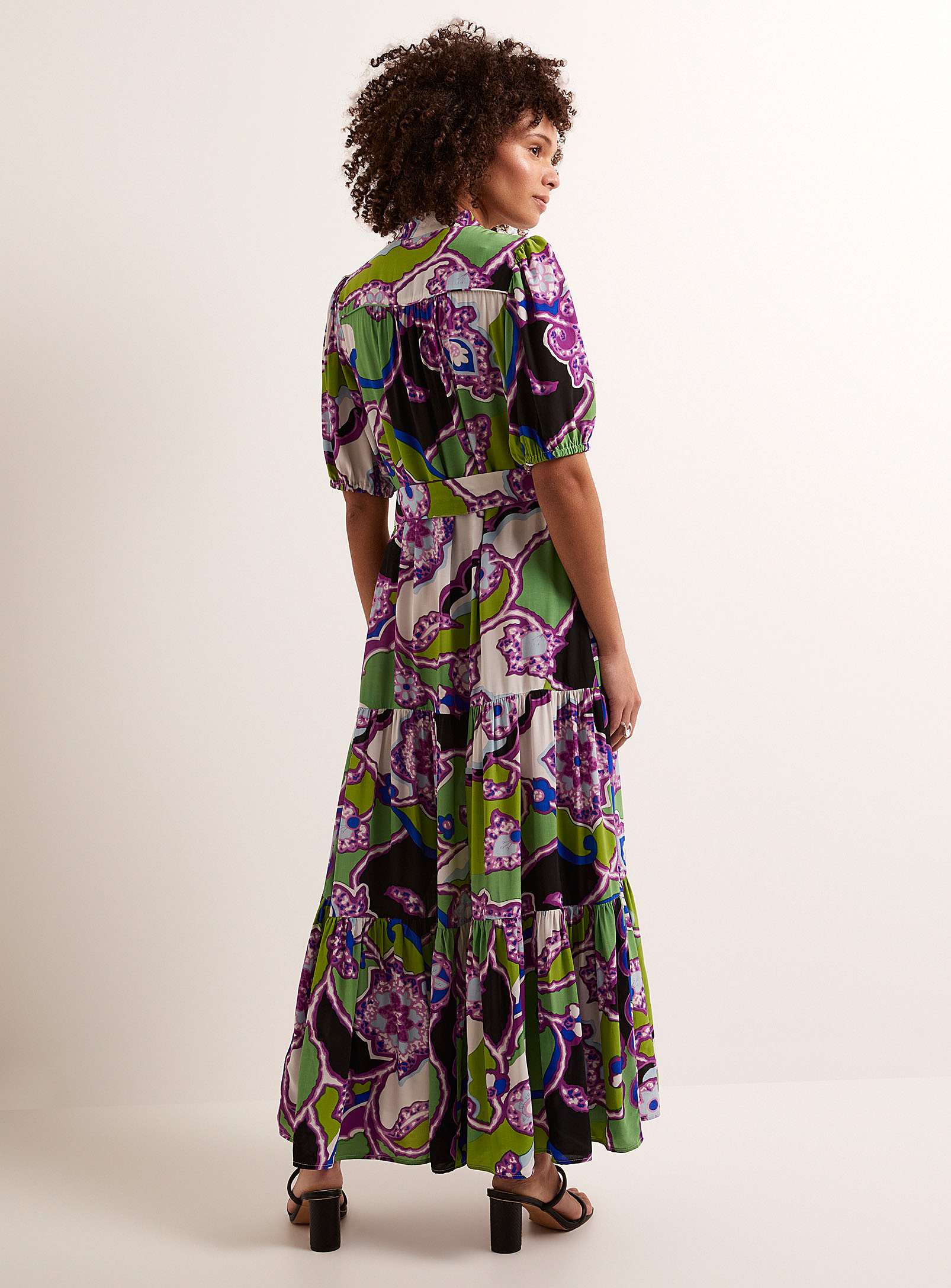Suncoo - La robe chemise étagée bouquet saturé