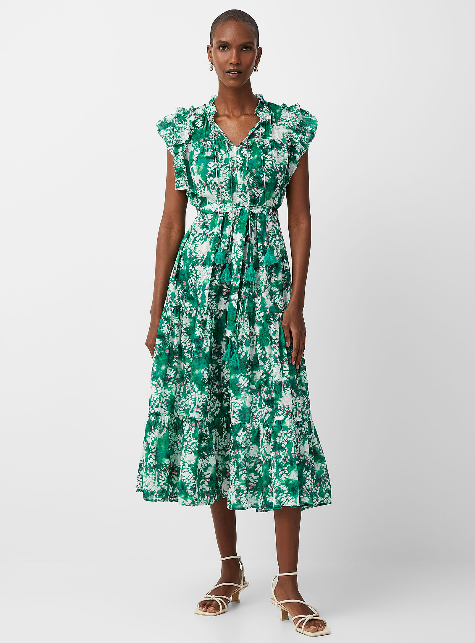 Shop Suncoo Vibrant Green Garden Tiered Dress In Patterned Green