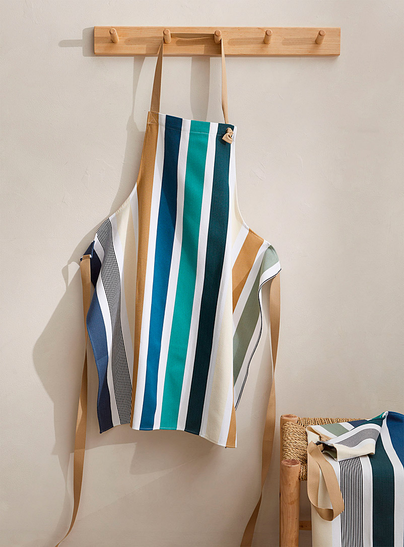 Simons Maison Patterned Blue Ocean stripes organic cotton apron