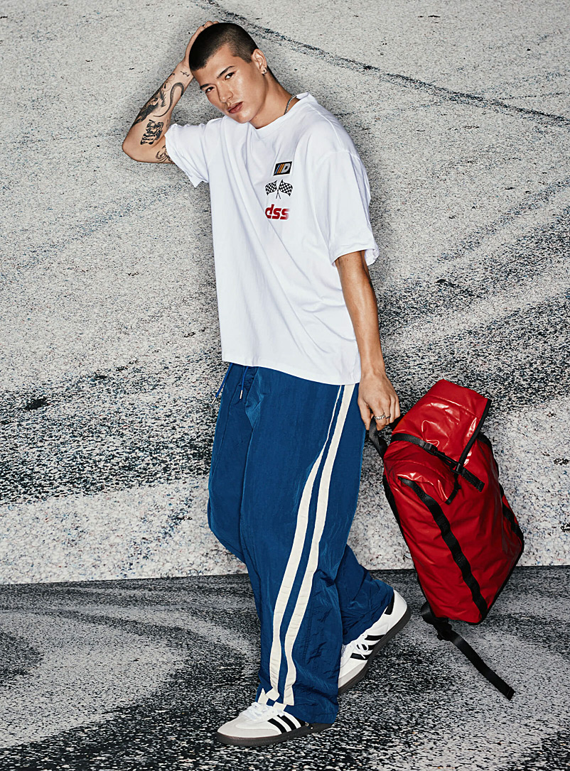 Curved-stripe nylon trackpant Baggy fit