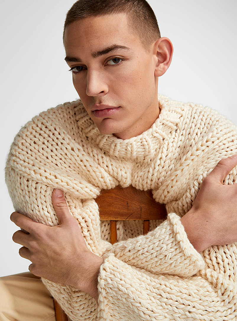 Le 31 Cream Beige Maximalist knit sweater for men