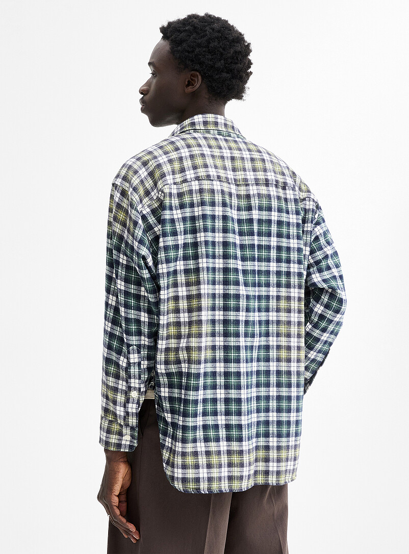 Djab Green Acid-wash check shirt for men