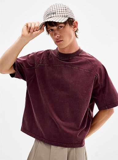 Faded panelled cropped T-shirt <b>Imported from Seoul</b>