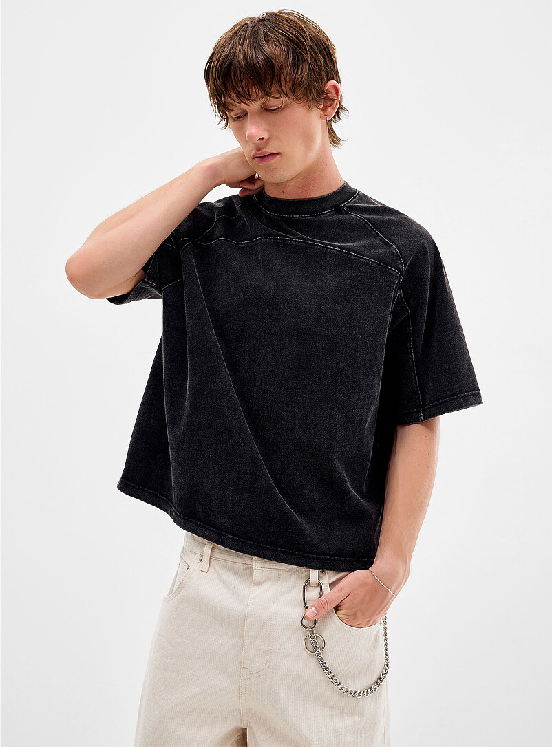 Faded panelled cropped T-shirt Imported from Seoul product image (primary)