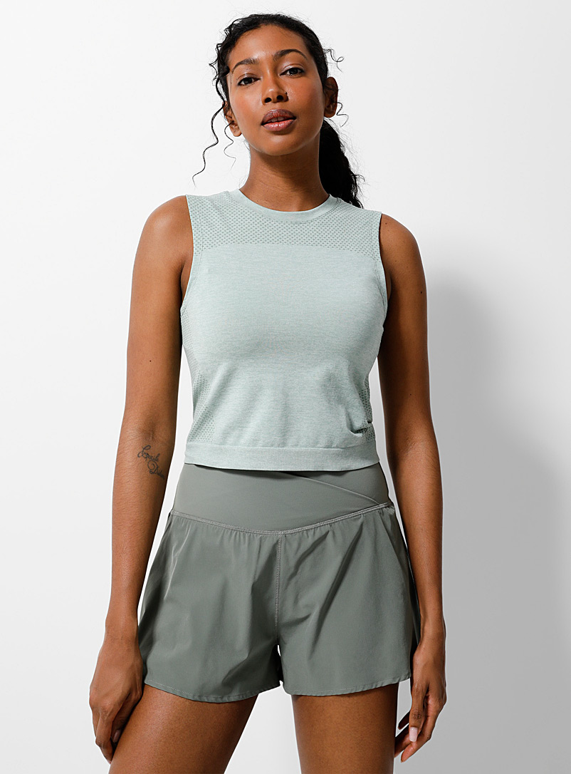 I.FIV5 Sage green Perforated fitted tank for women