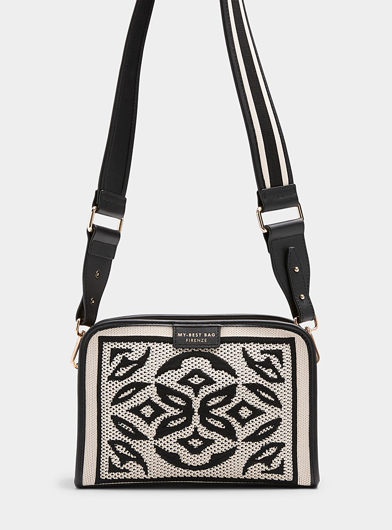 MY BEST BAG: Le sac caméra jacquard motif contrastant Noir à motifs pour femme