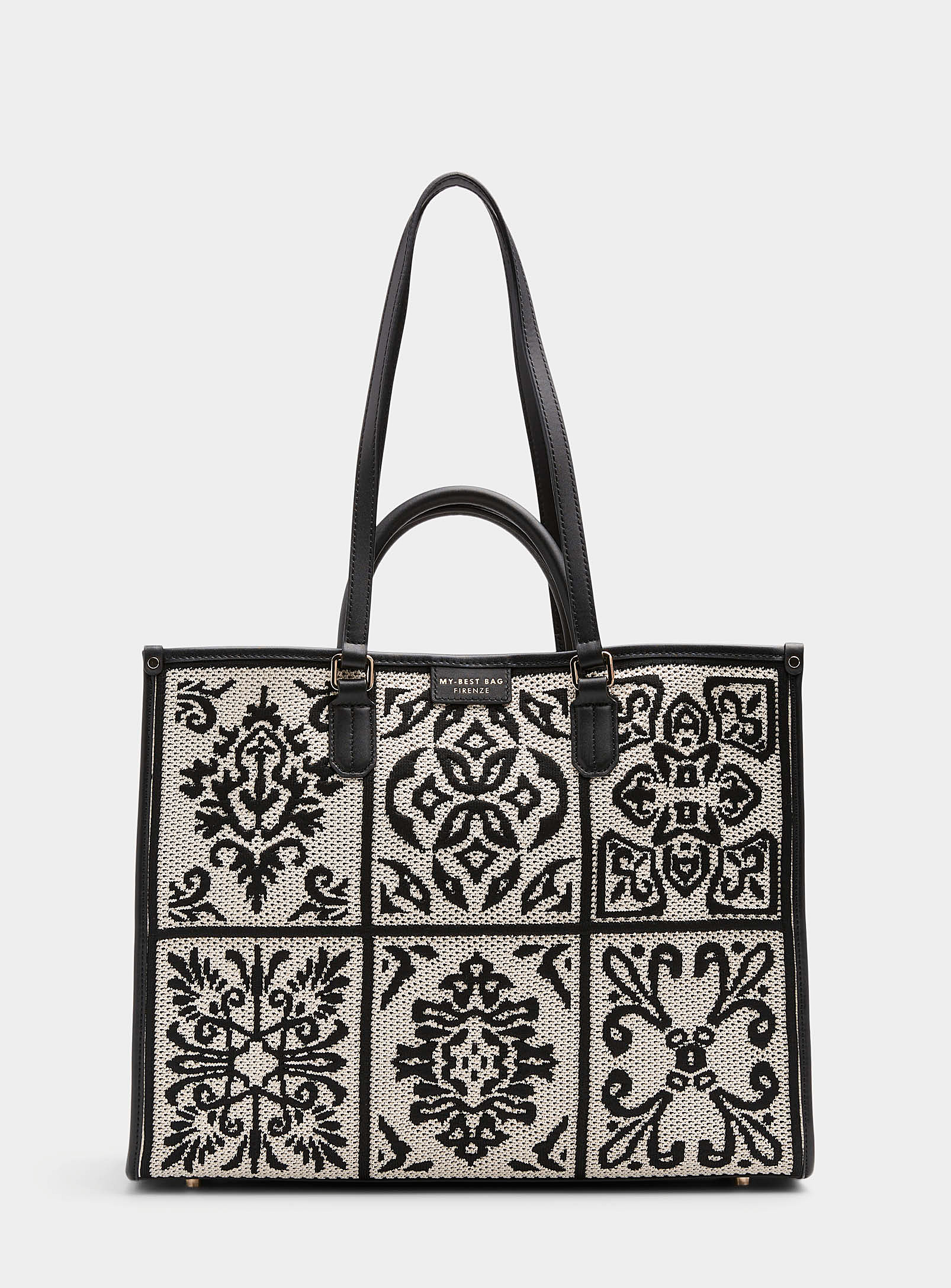 My Best Bag Firenze Contrast Pattern Crochet Tote In Gold