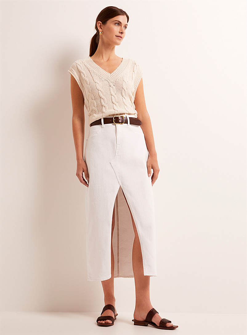 Modern American White Maxine slit white denim skirt for error