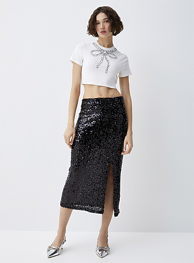 Twik: La jupe midi &agrave; paillettes Noir pour femme