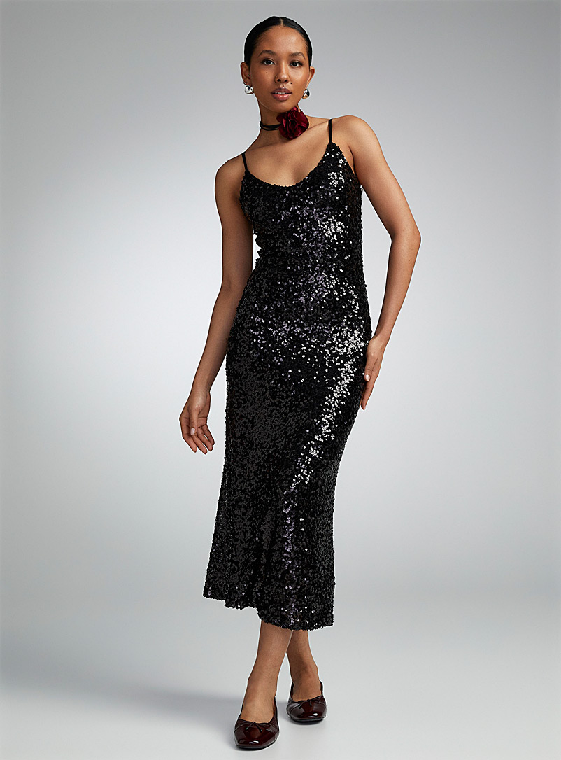 Twik Black Sequined cami dress for women