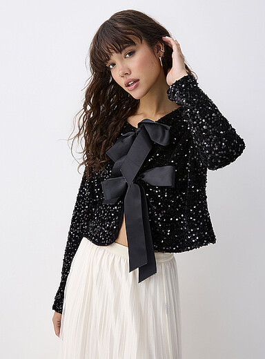 Twik: La blouse paillettes larges boucles Noir pour femme
