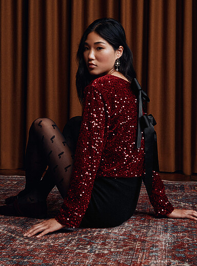 Twik: La blouse paillettes larges boucles Bourgogne pour femme