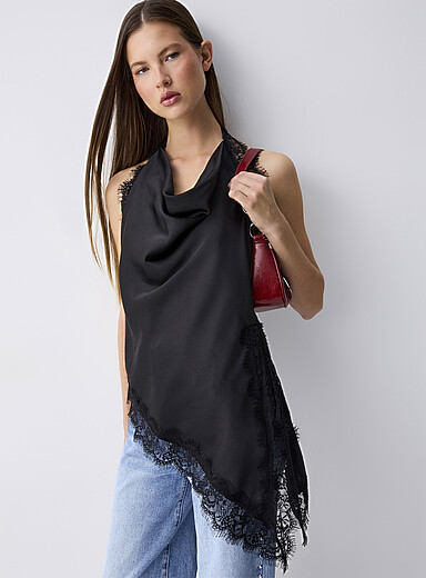 Twik Black Lace and satin halter cami for women