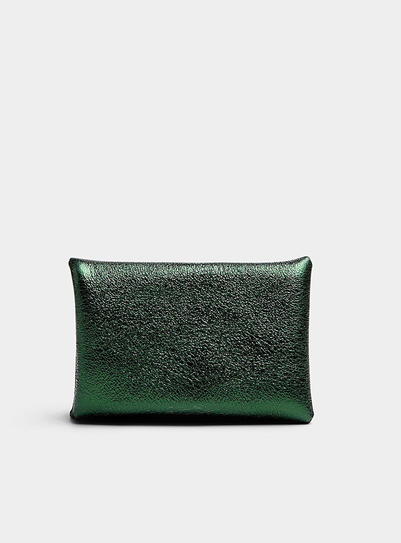 Simons Mossy Green Shiny flap wallet for women