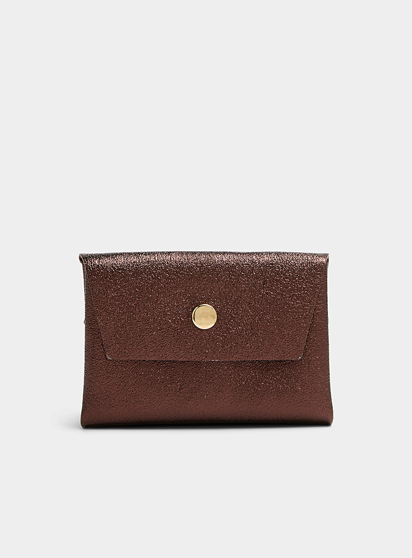 Simons Dark Brown Shiny angular flap wallet for women