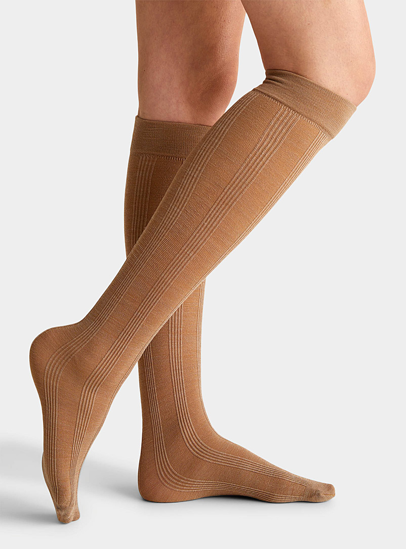 Philippe Matignon Copper Rib-stripe knee-highs for women