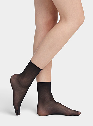 Les chaussettes cheville diaphanes bord roulott&eacute; Emballage de 2
