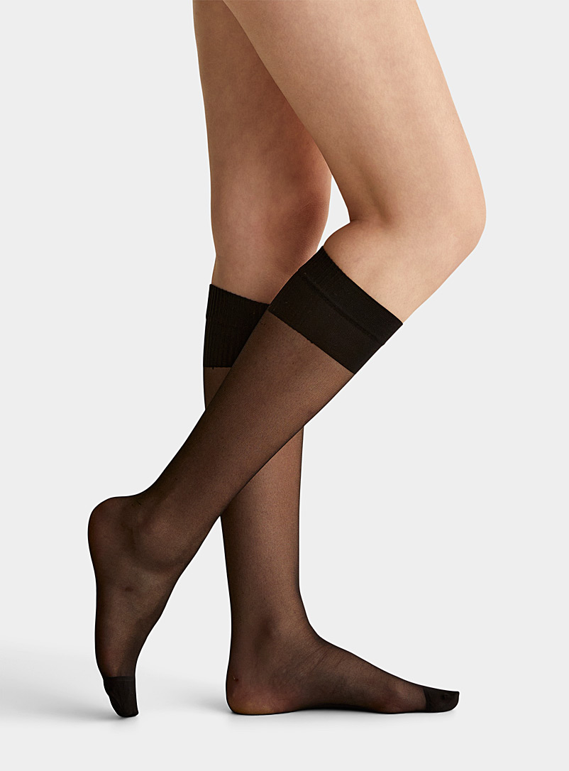 Filodoro Black Ribbed band knee-highs Set of 2 for women