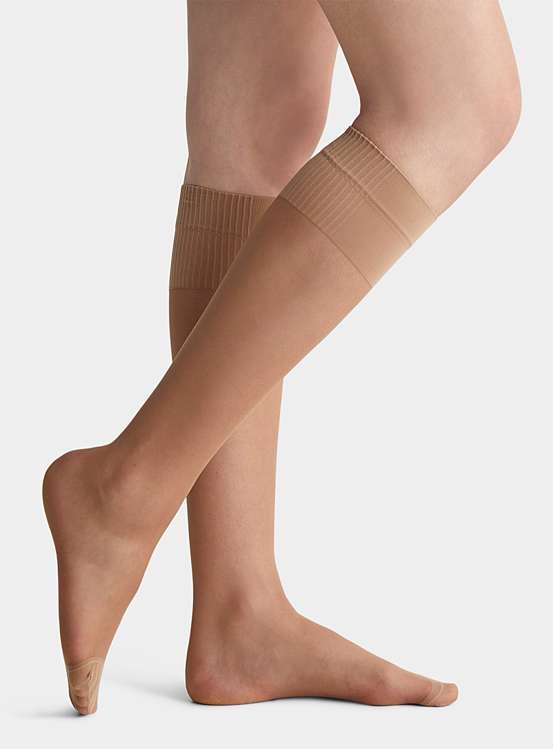 Filodoro Light Brown Ribbed band knee-highs Set of 2 for women