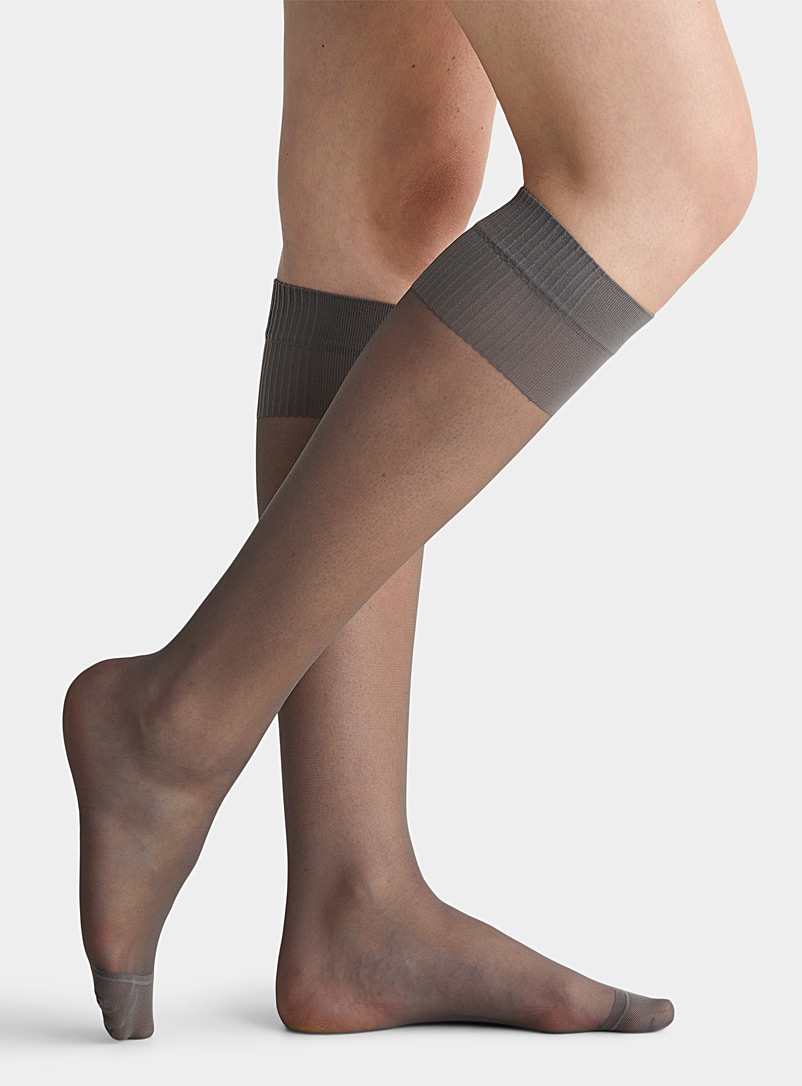 Filodoro Grey Ribbed band knee-highs Set of 2 for women