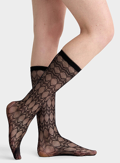 Diamond-effect sheer knee-highs