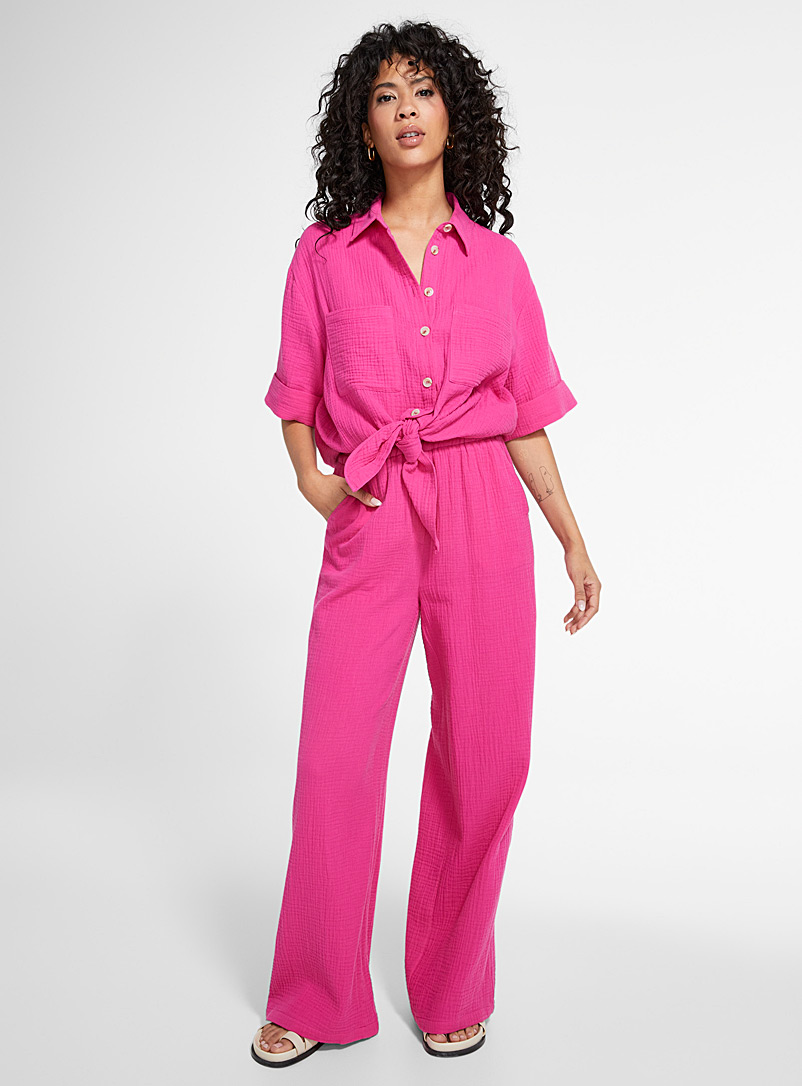 FRNCH Pink Aymie wide-leg cotton gauze pant for error