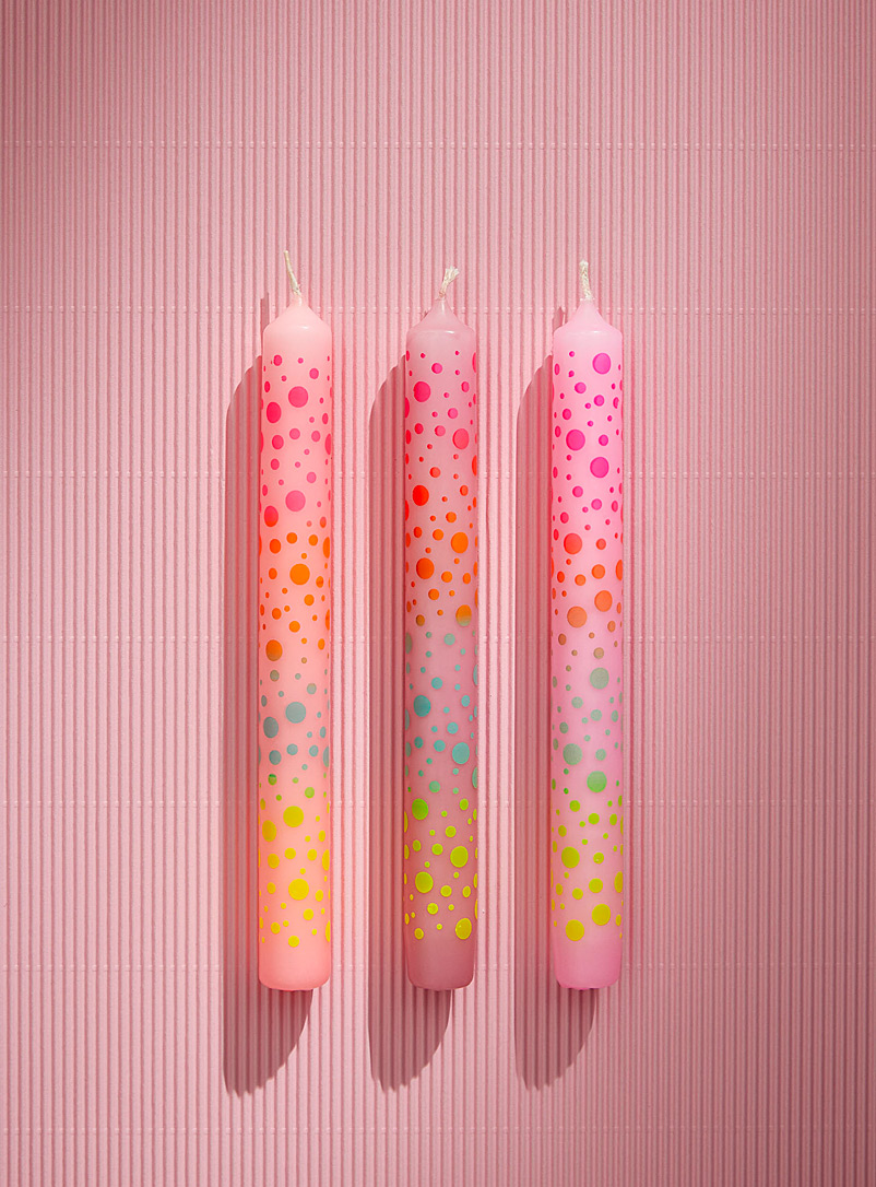 Pink Stories Patterned White Polka dot fluorescent candles Set of 3