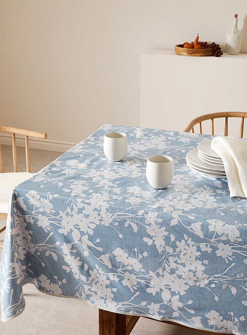 Simons Maison: La nappe vinyle fleurs contraste Bleu à motifs