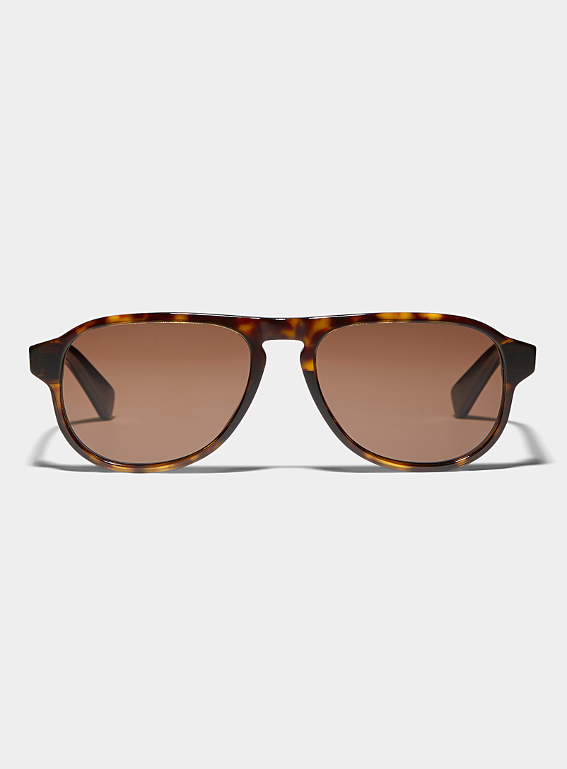 Bottega Veneta Brown Turtle shell aviator sunglasses for men